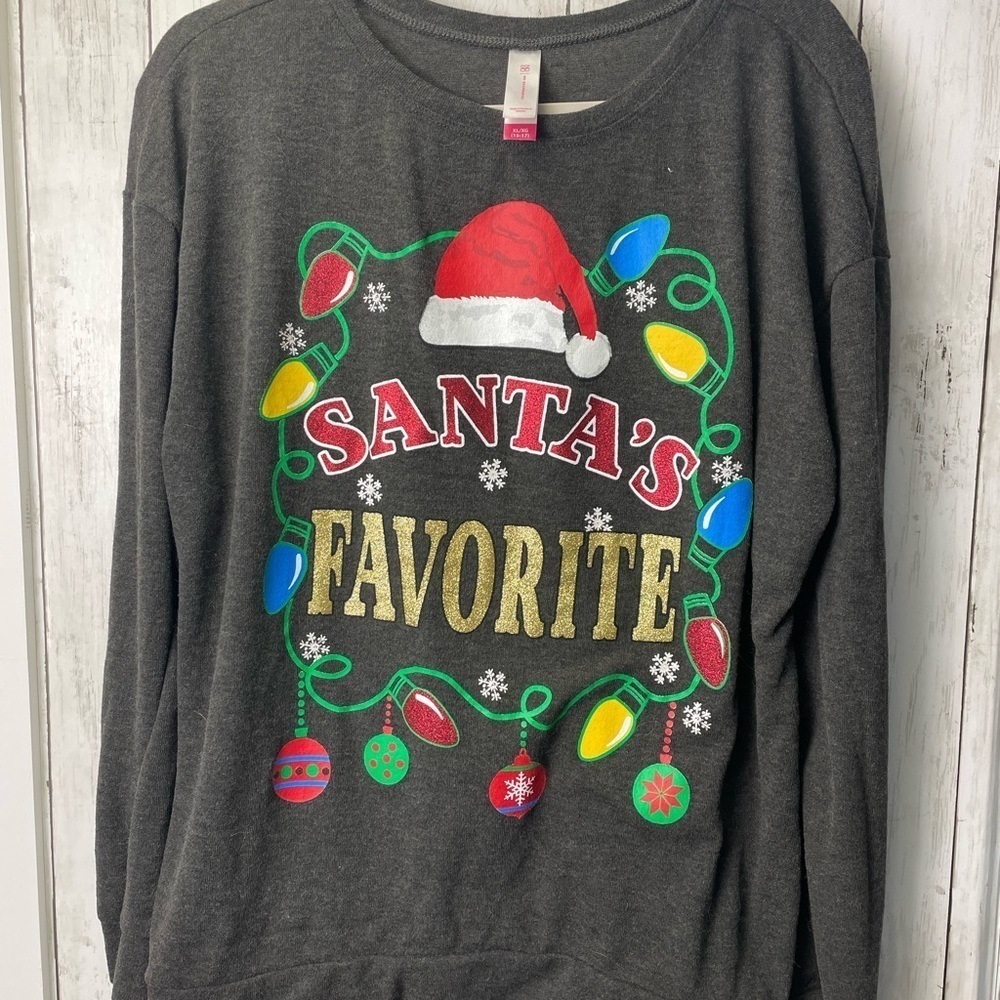 Gray Santa's Favorite Holiday Sweater size Large Women- child size Extra Large